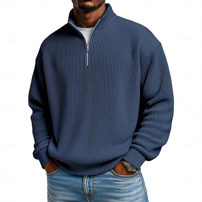 Ribbstickad med kvartsdragkedja pullover