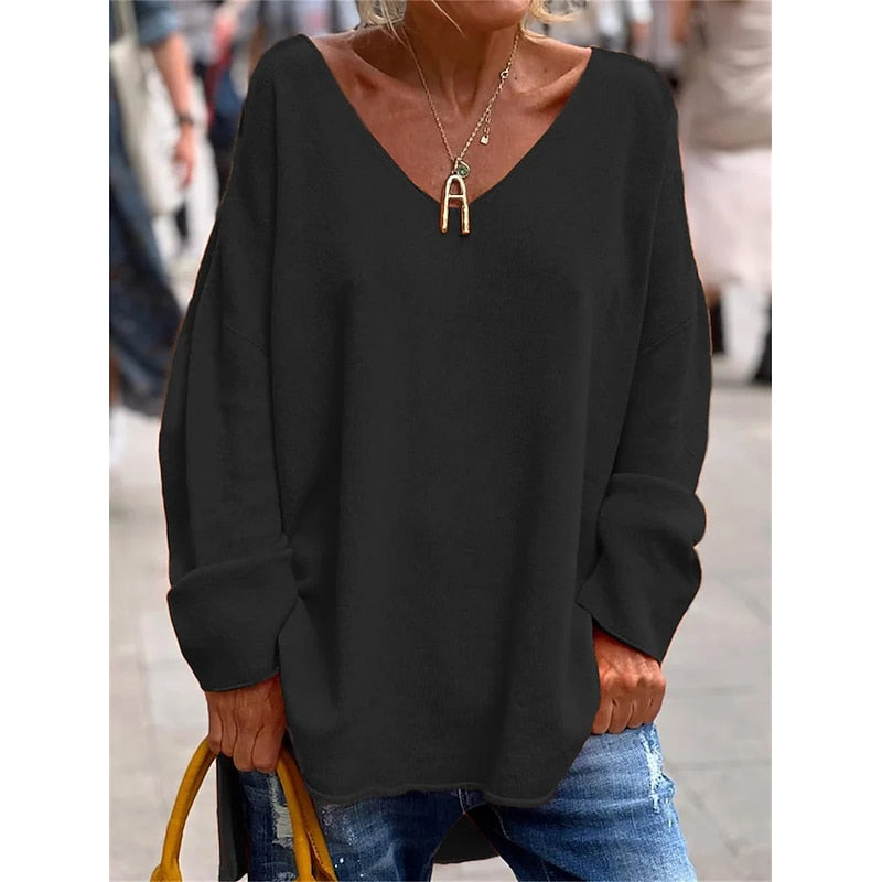 Avslappnad V-ringad pullover