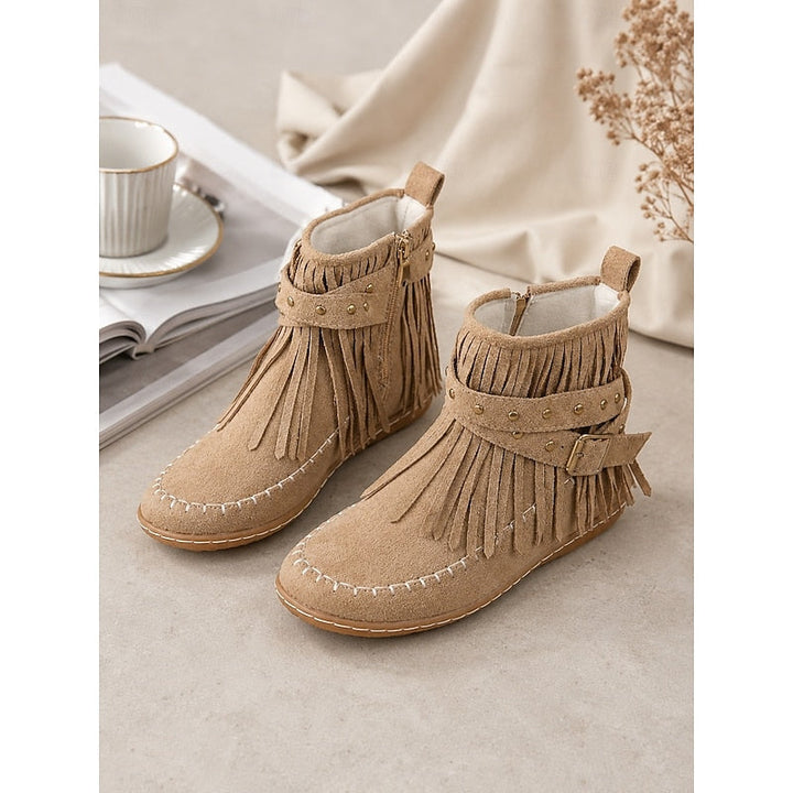 Fringe moccasin ankelboots