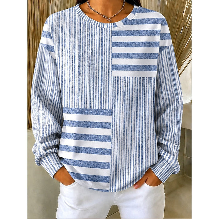 Randig färgblock rundhalsad sweatshirt