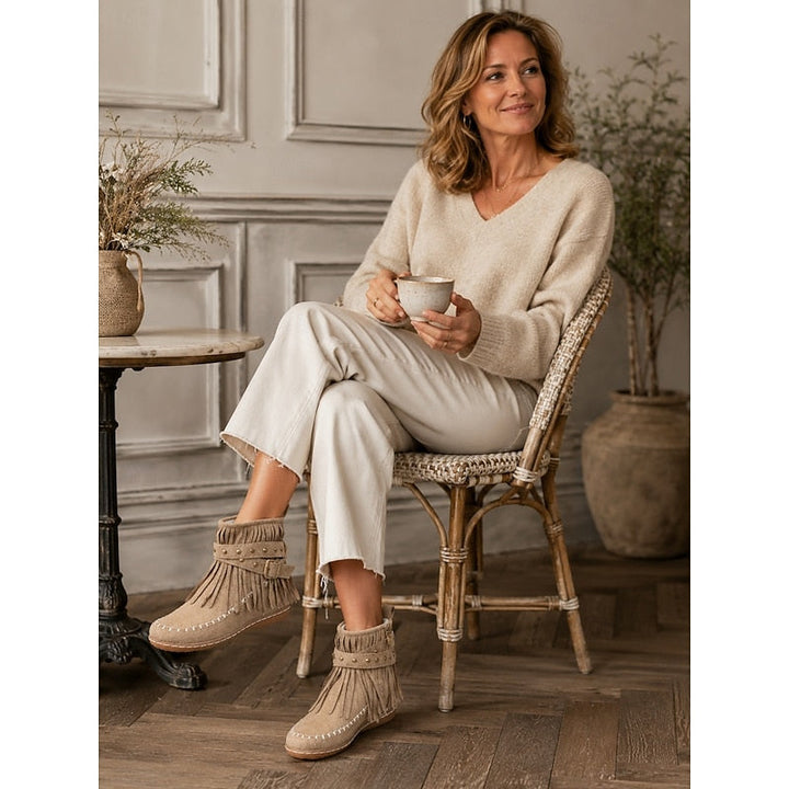 Fringe moccasin ankelboots