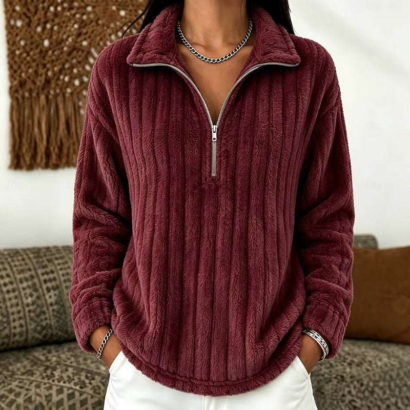 Mysig strukturerad med kvartsdragkedja pullover