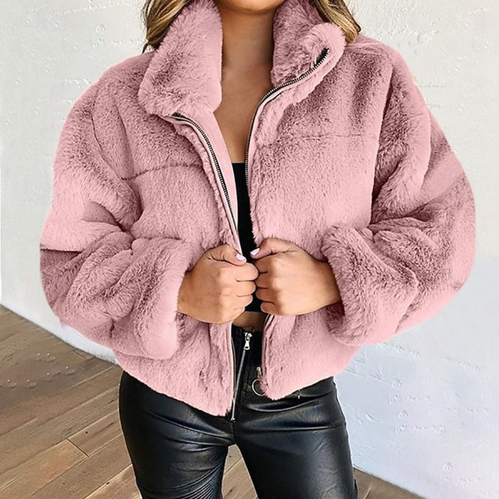 Plysch cropped dragkedja jacka